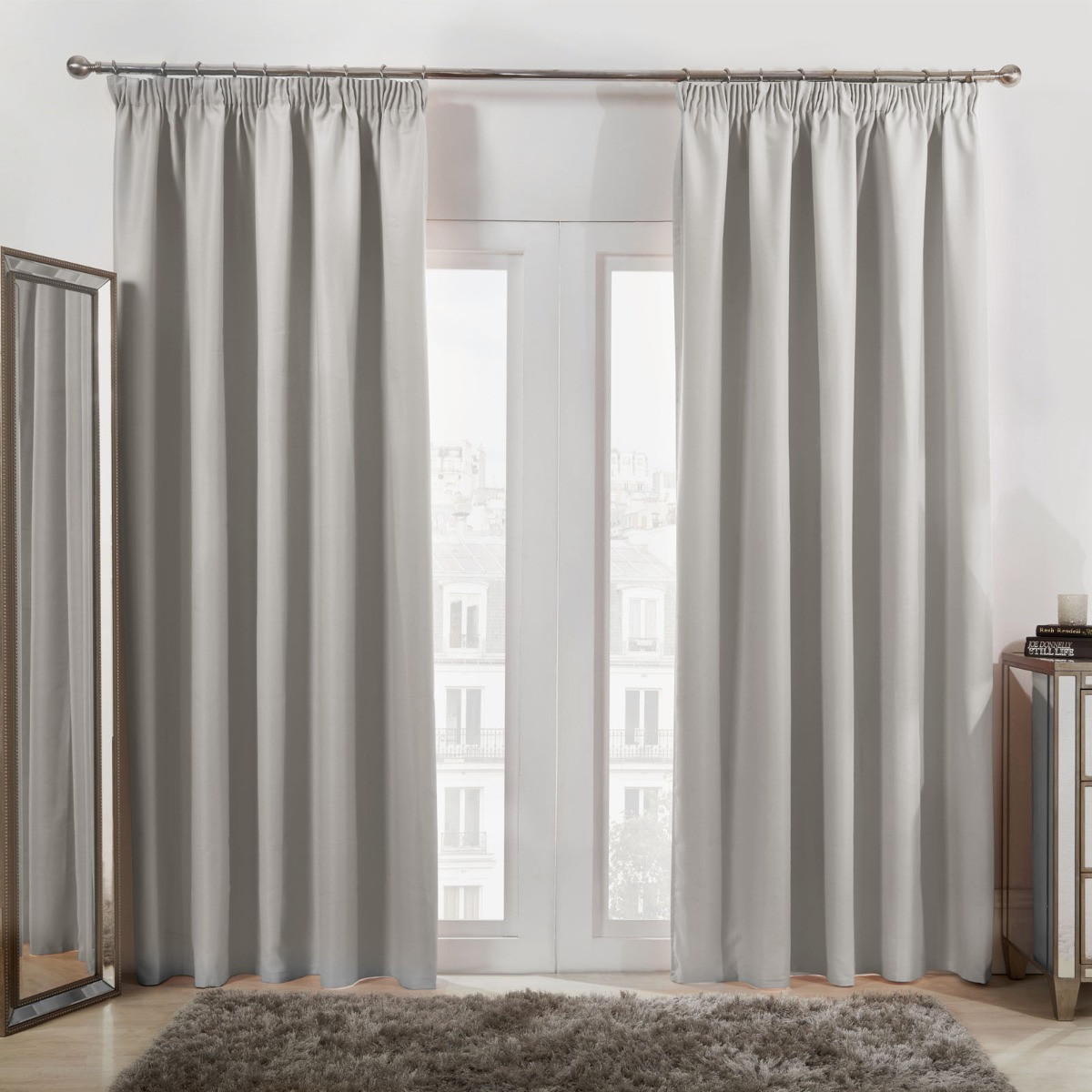 OHS Pencil Pleat Blackout Curtains - Light Grey>