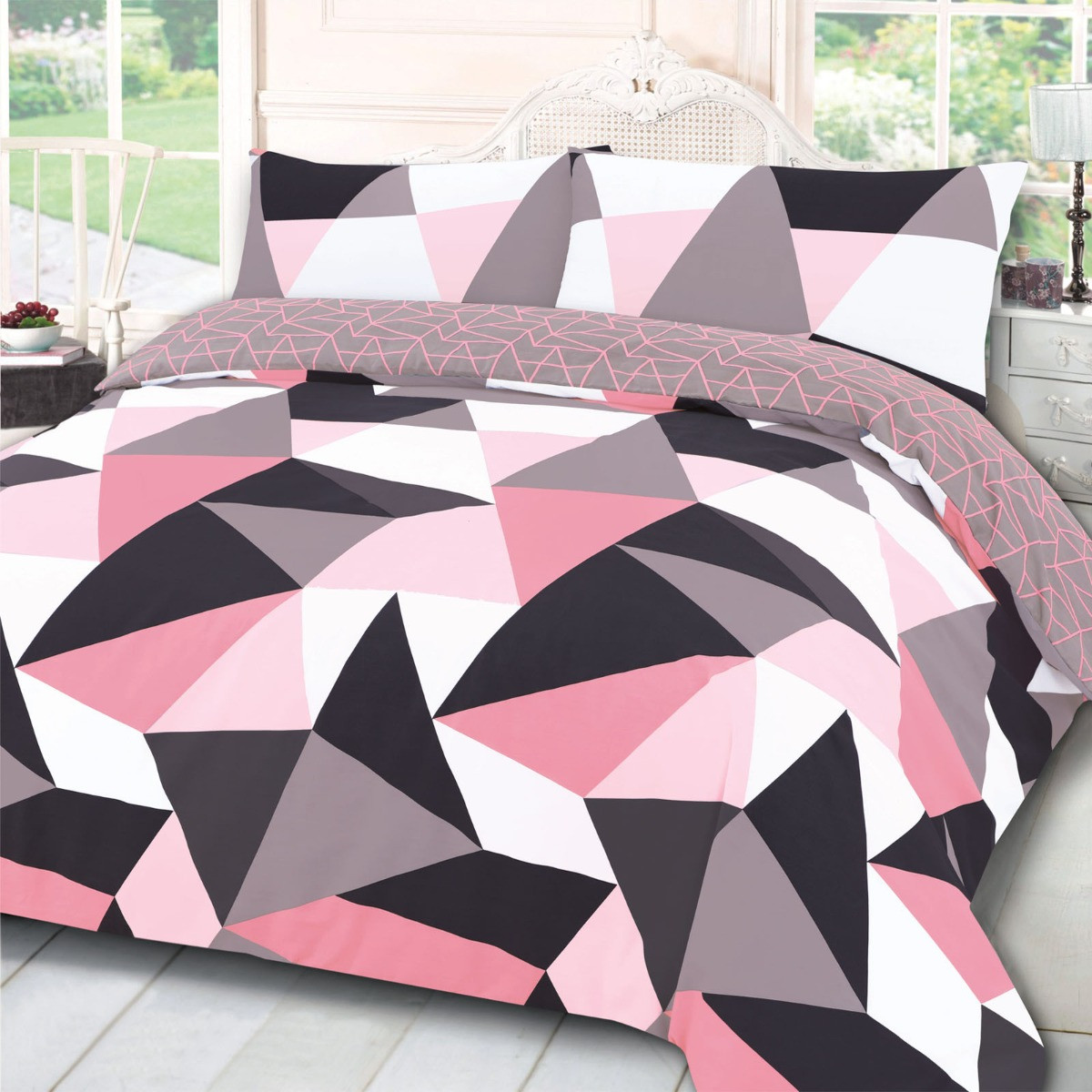 Dreamscene Shapes Geometric Duvet Set - Blush Pink>