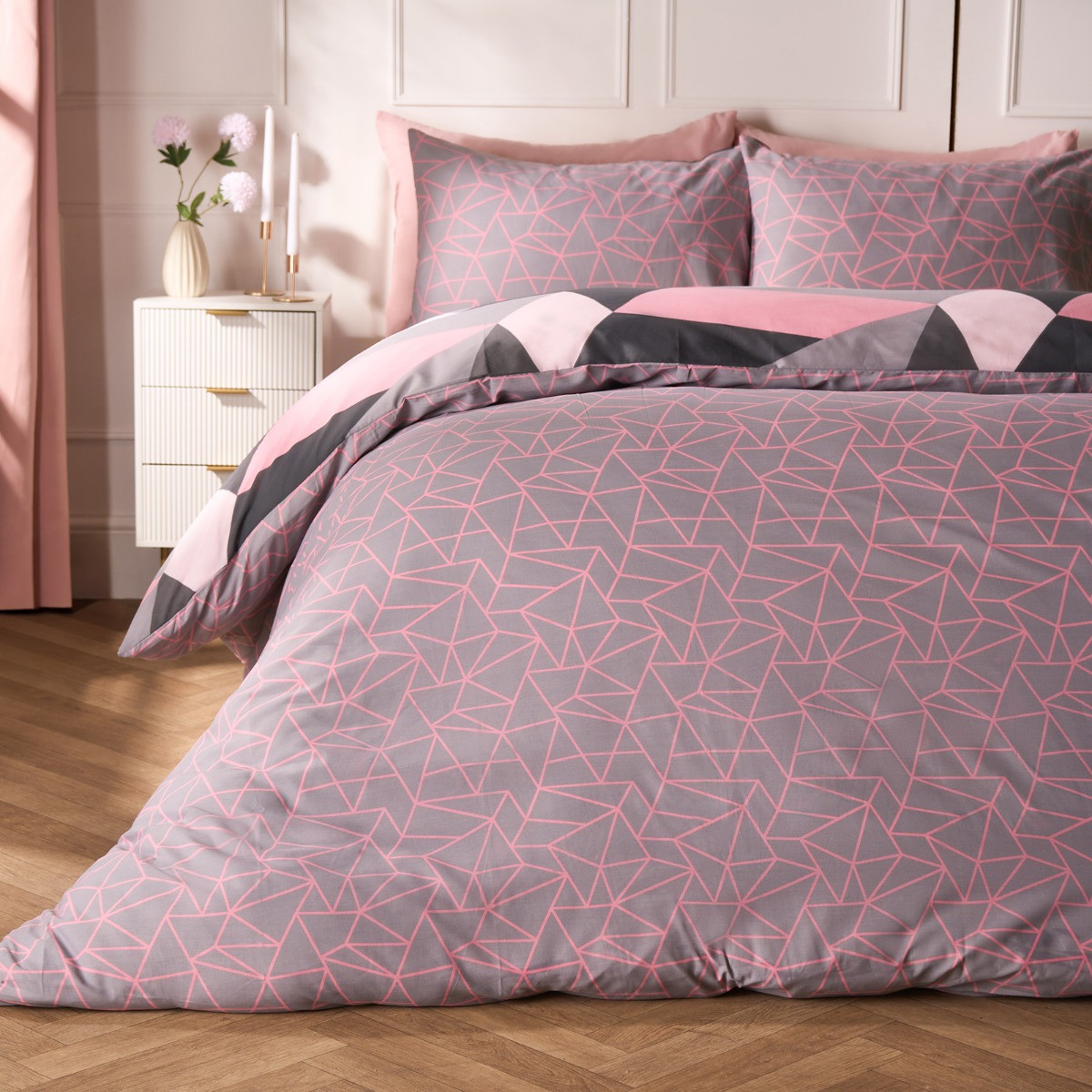 OHS Shapes Geometric Duvet Set , Blush Pink-Single>