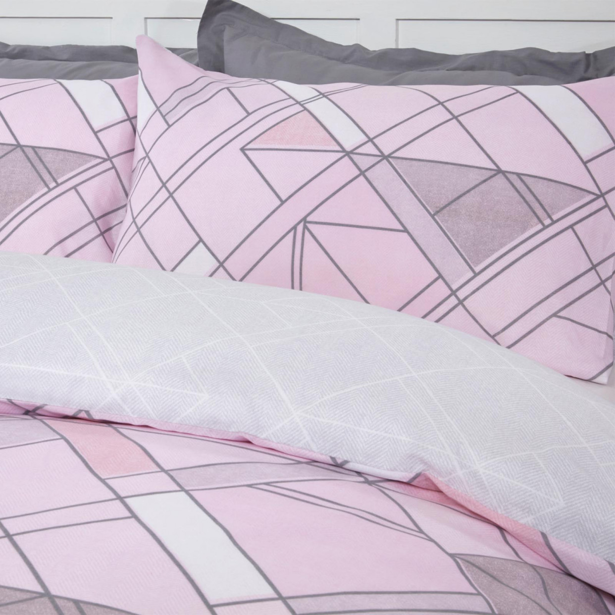 OHS Abstract Lines Duvet Set - Pink >