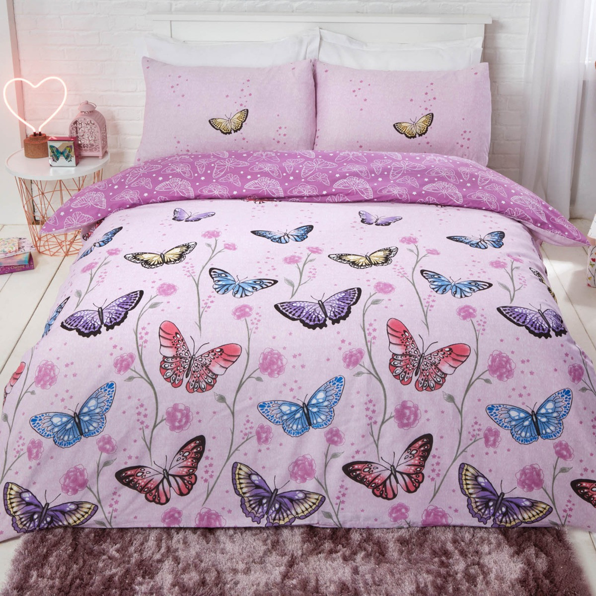 Dreamscene Butterfly Heaven Duvet Set, Purple - Double>