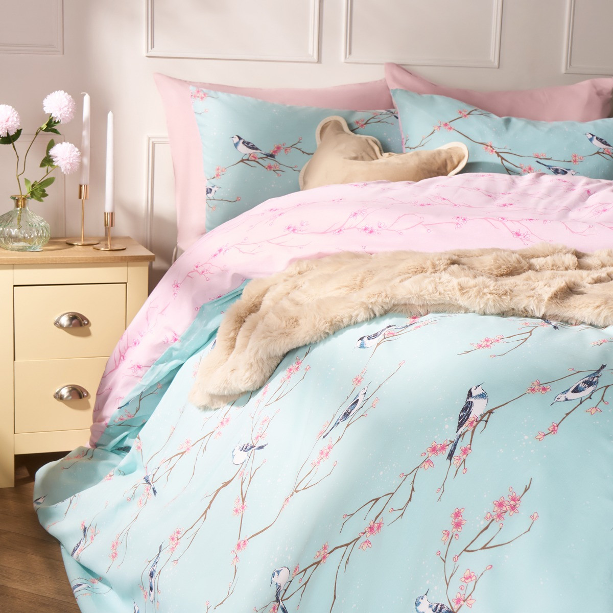 OHS Blossom Bird Duvet Set - Duck Egg>