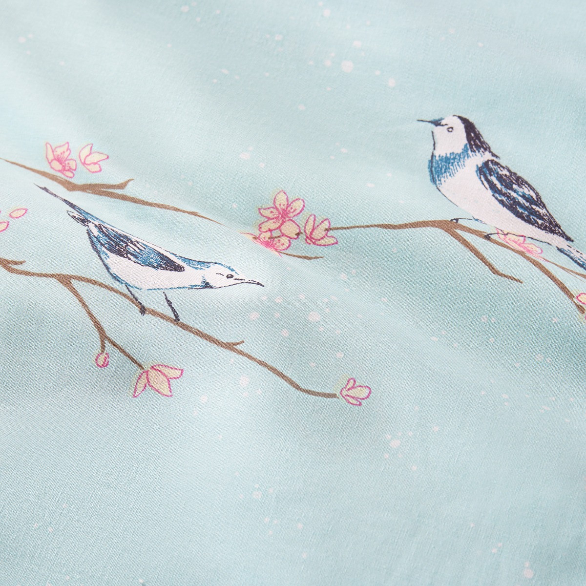 OHS Blossom Bird Duvet Set, Duck Egg Blue - Double>