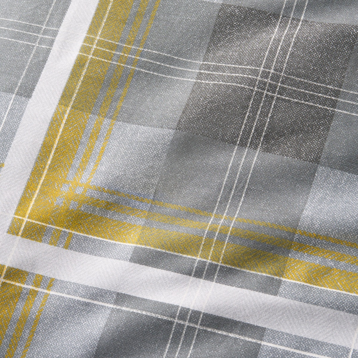 OHS Denim Check Duvet Cover Set, Grey/Ochre  - Single>