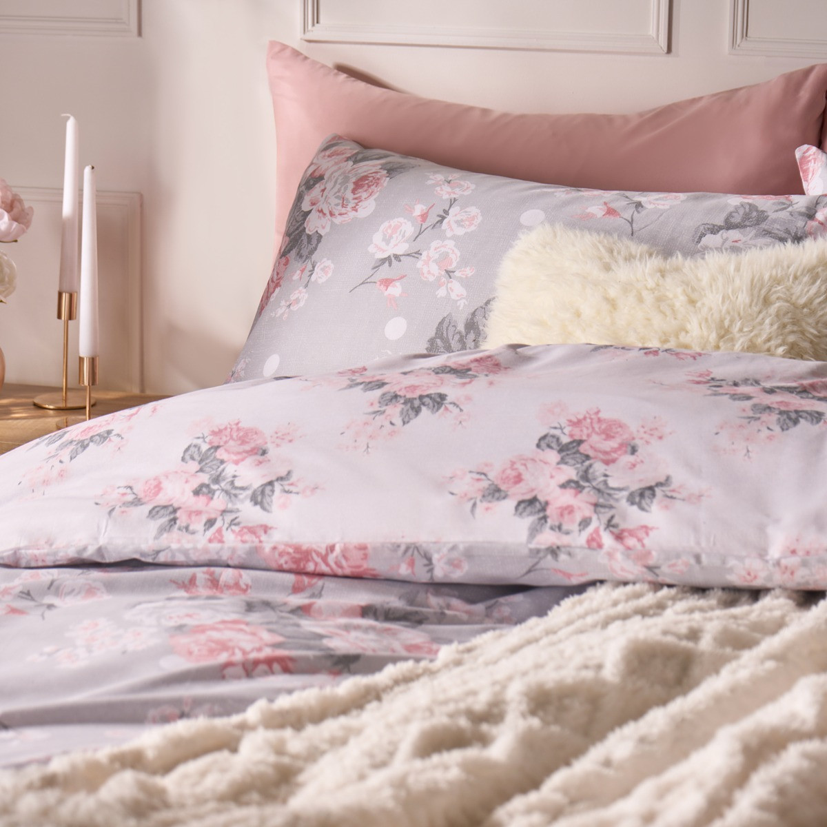 OHS English Rose Duvet Set - Grey>