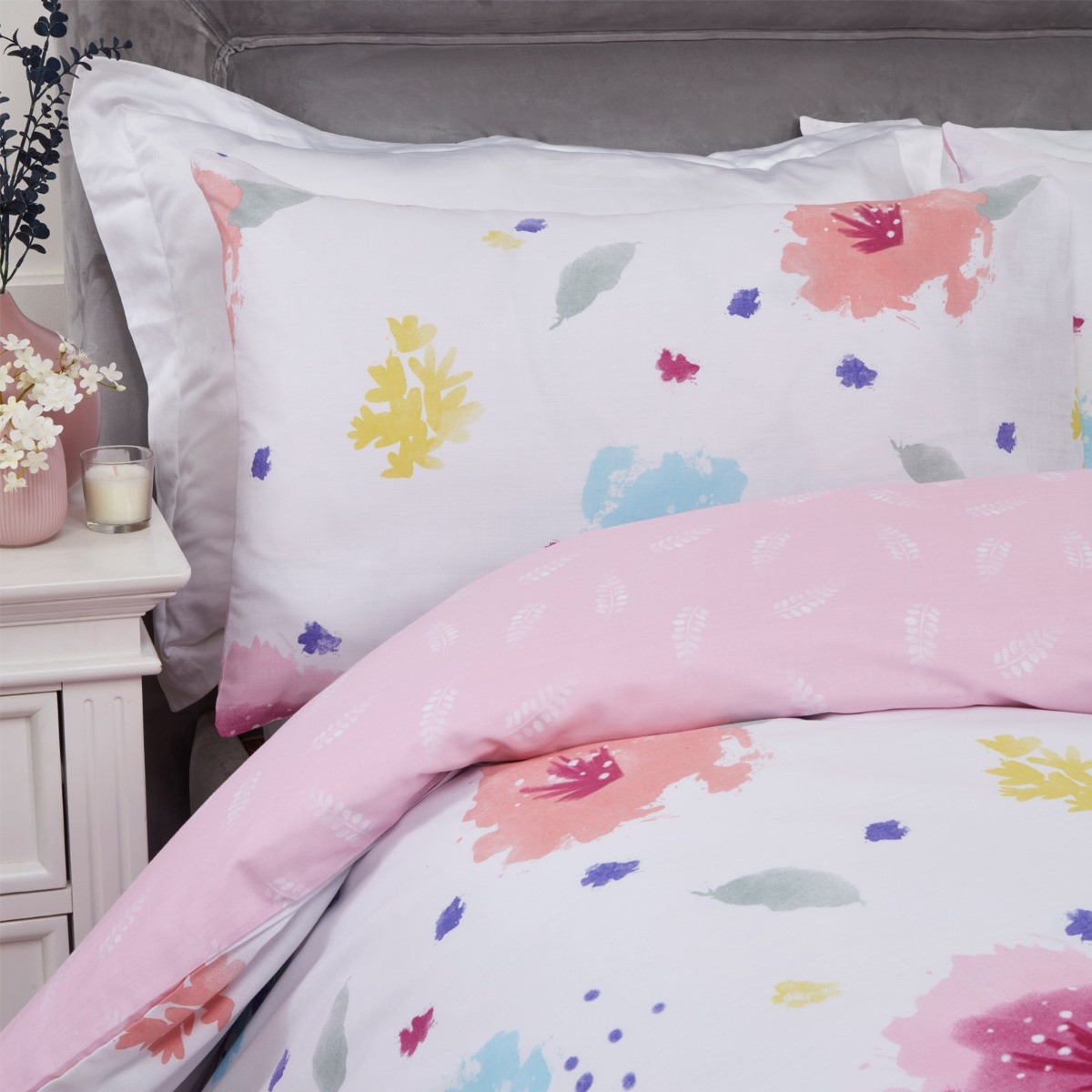 Dreamscene Watercolour Floral Duvet Cover Set - Blush>