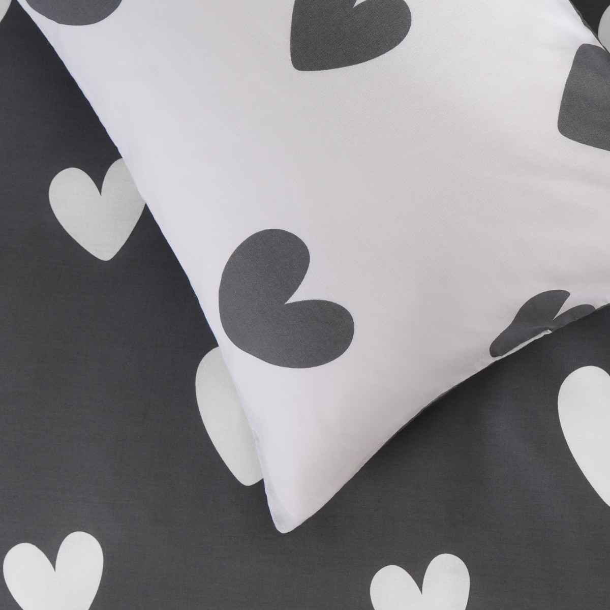 OHS Heart Print Duvet Cover Set, Charcoal - Super King>