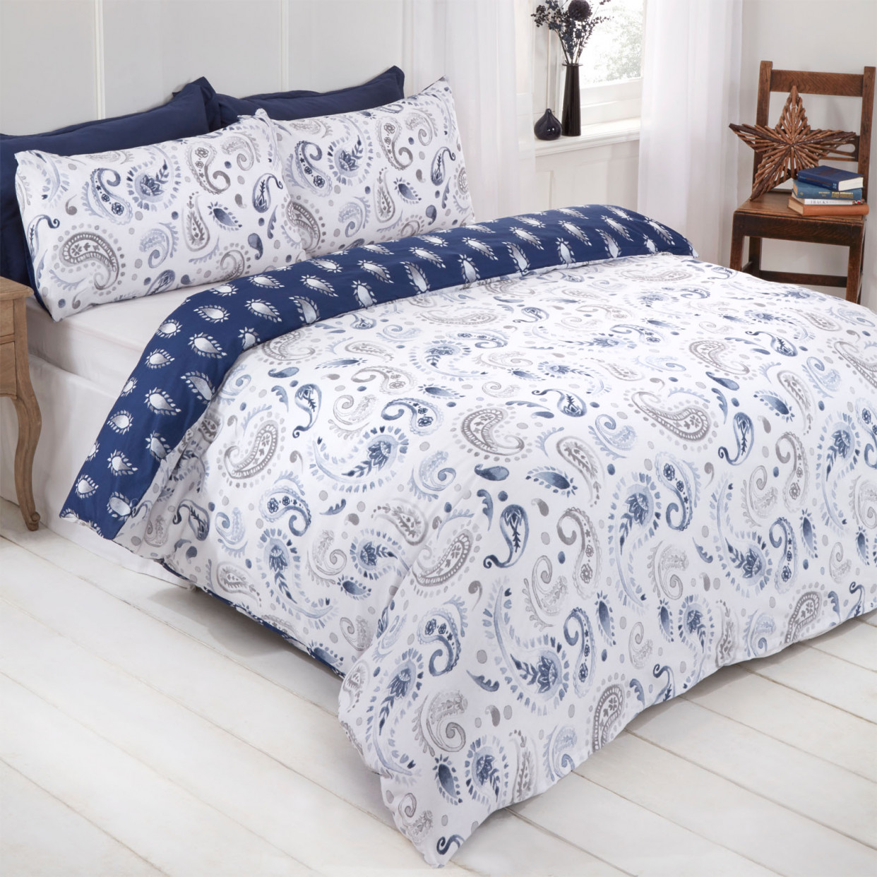 OHS Persian Paisley Duvet Set - Natural/Blue>