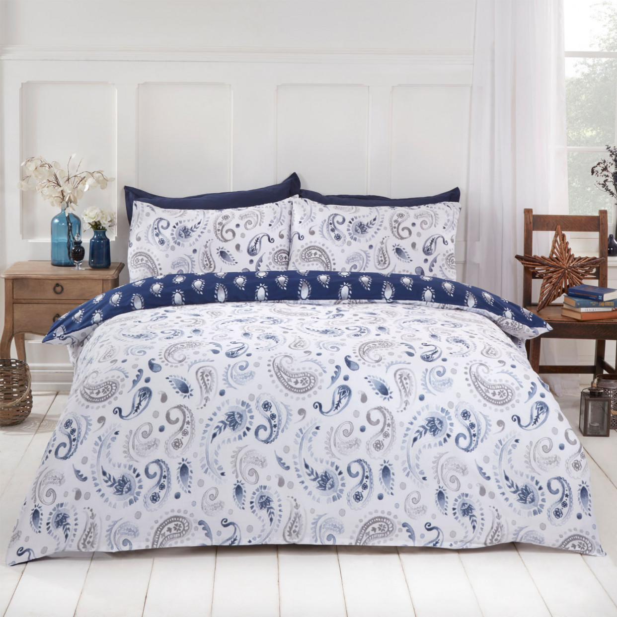 OHS Persian Paisley Duvet Set - Natural/Blue>