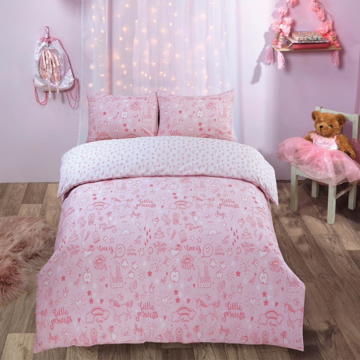 Dreamscene Little Princess Duvet Set, Blush Pink - Single>