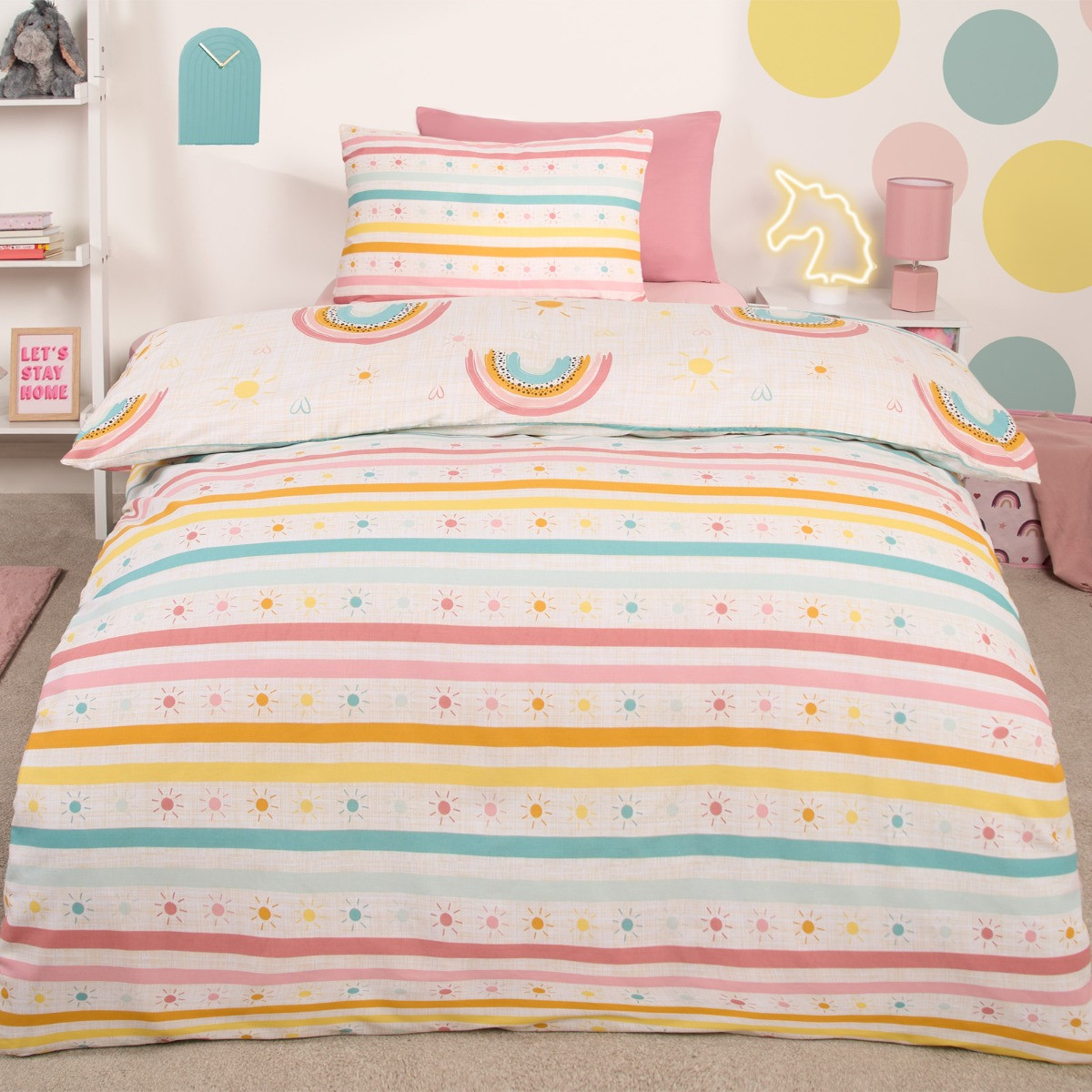 OHS Rainbow Print Duvet Set, Multi - Double>