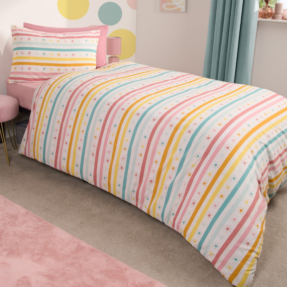 OHS Rainbow Print Duvet Set, Multi - Double>