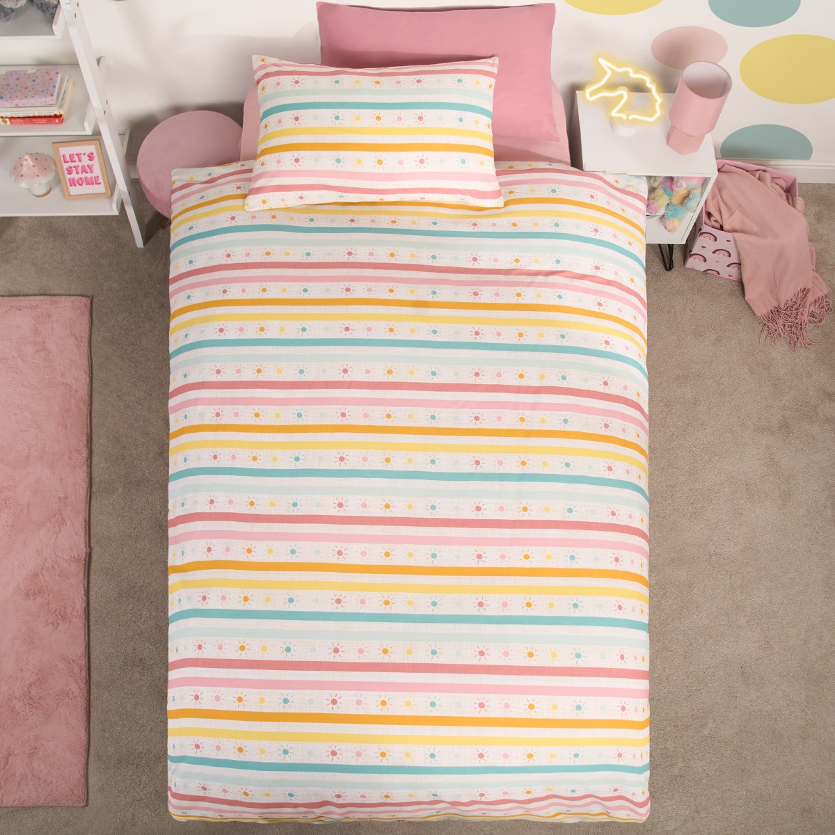 OHS Rainbow Print Duvet Set, Multi - Double>