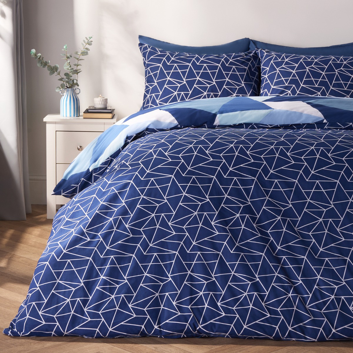 OHS Shapes Duvet Cover Set, Navy - King>