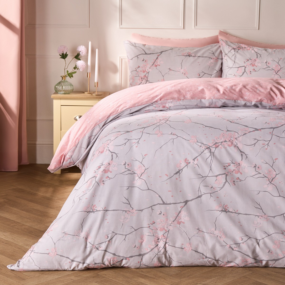 OHS Spring Blossoms Duvet Cover Set, Blush Pink - Double>