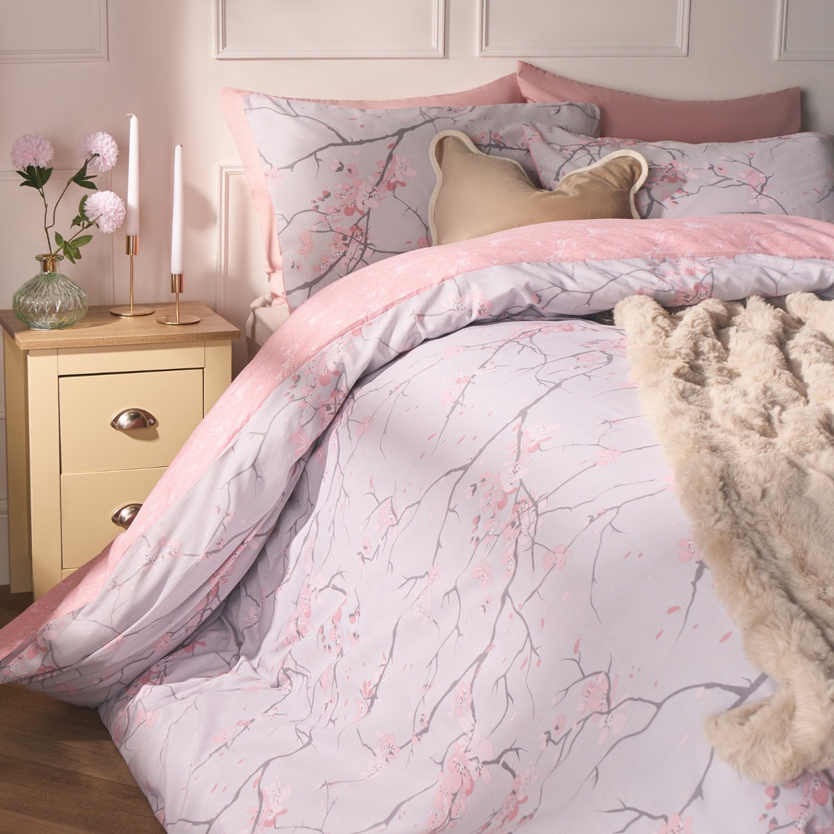 OHS Spring Blossoms Duvet Cover Set, Blush Pink - Super King>
