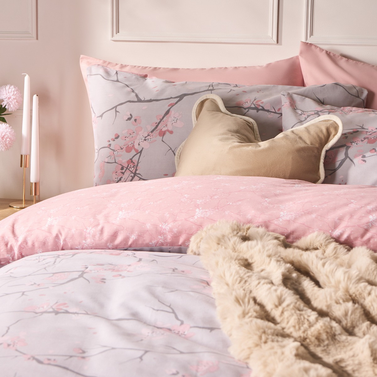 OHS Spring Blossoms Duvet Cover Set, Blush Pink - Super King>