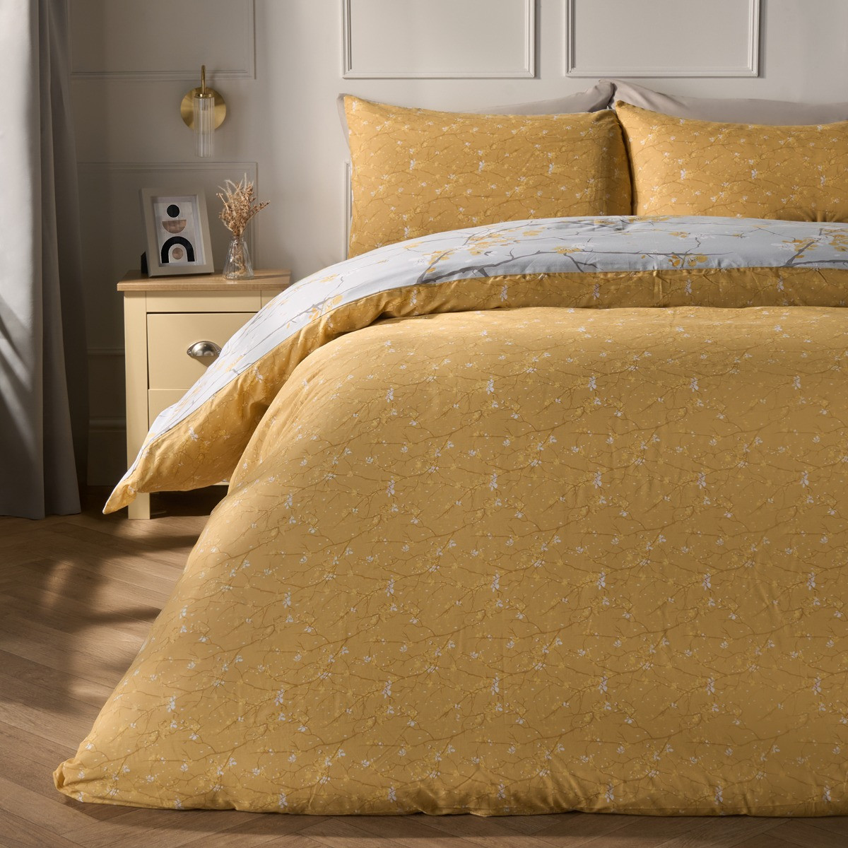 OHS Spring Blossoms Duvet Cover Set, Ochre Yellow - Single>
