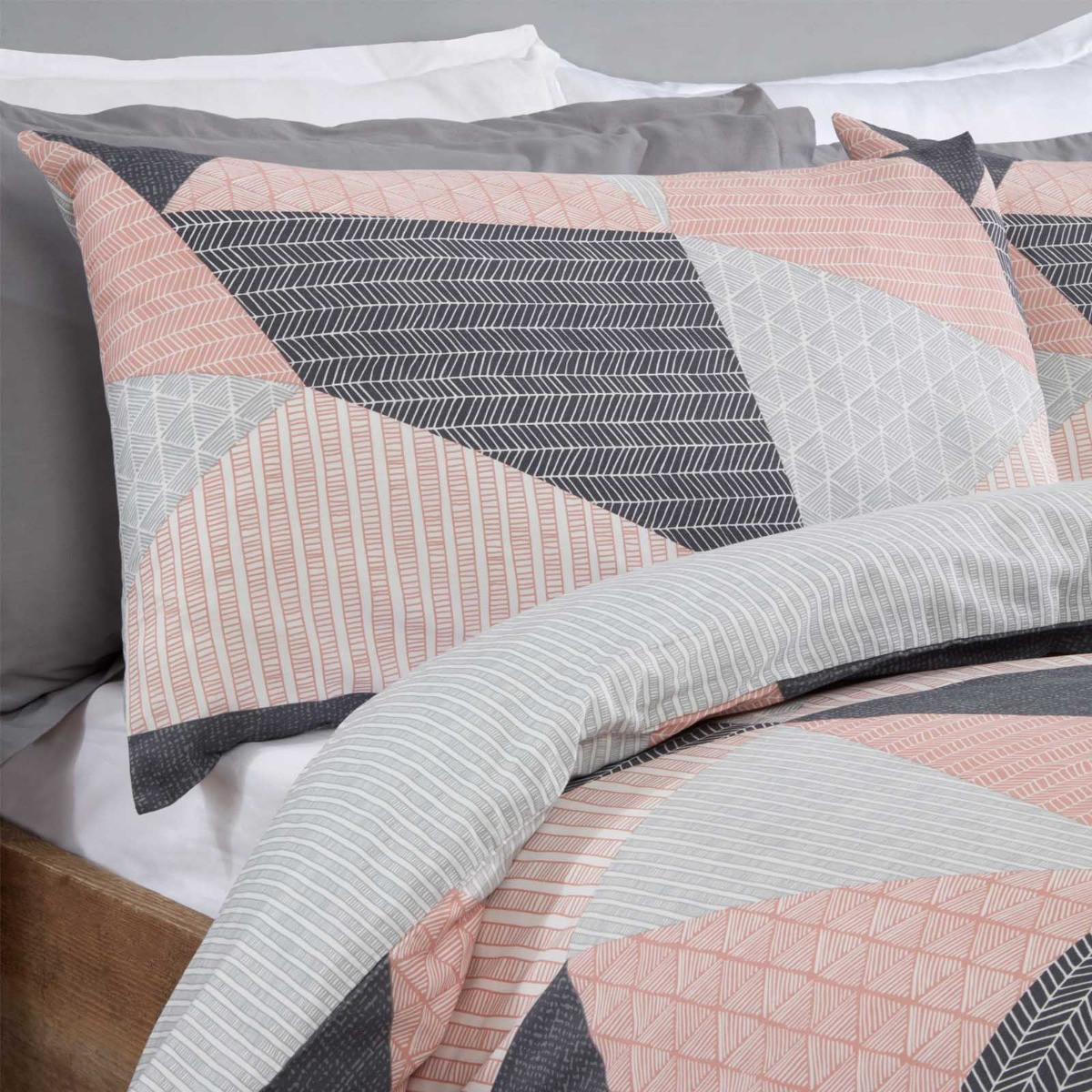 OHS Textured Geometric Duvet Set, Blush Pink - Double>