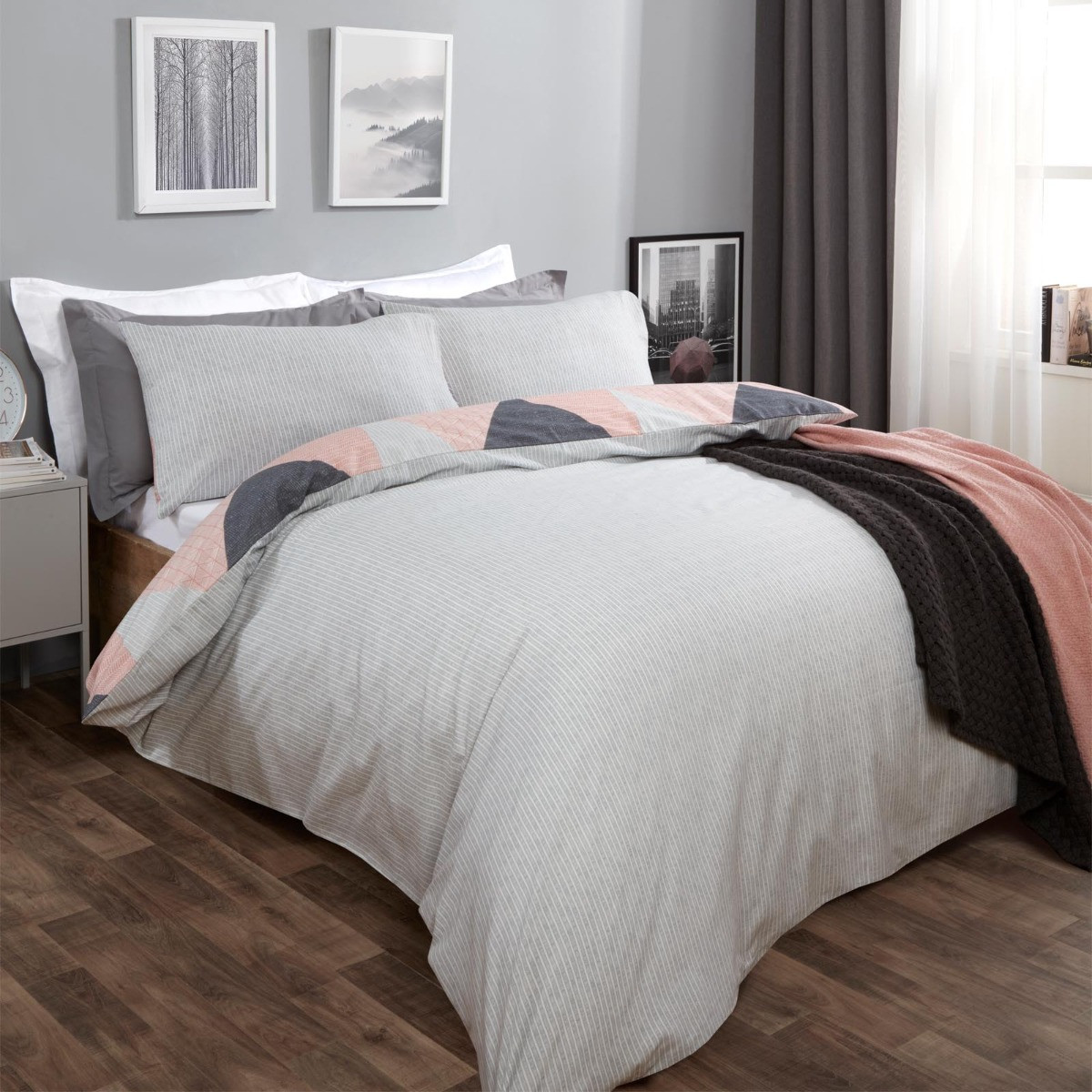 OHS Textured Geometric Duvet Set, Blush Pink - Double>