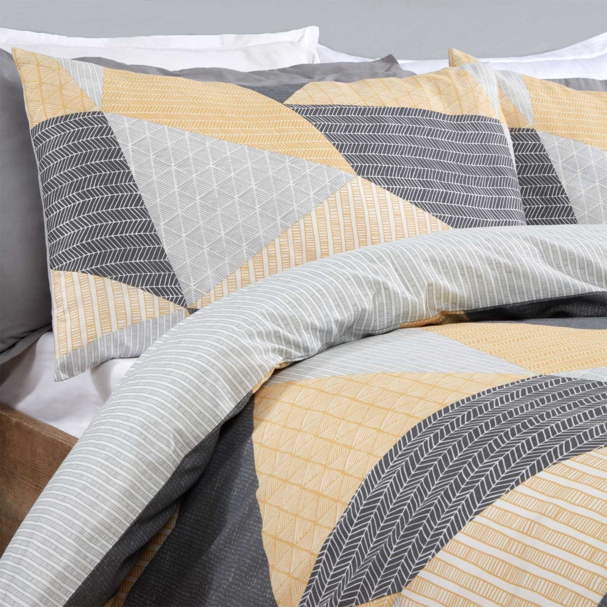 OHS Textured Geometric Duvet Set - Ochre-Single>