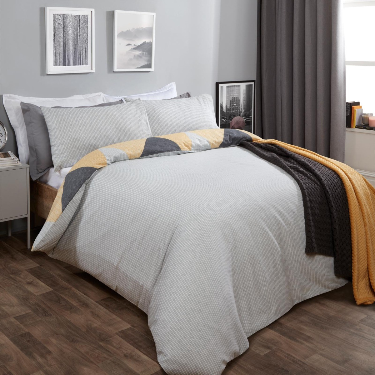 OHS Textured Geometric Duvet Set - Ochre-Single>