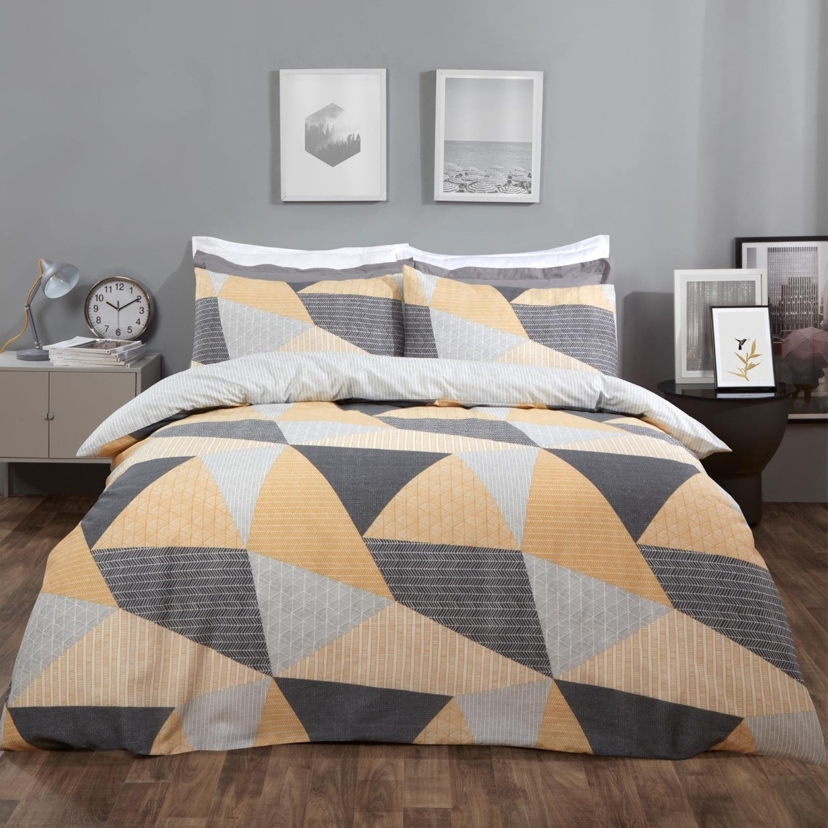 OHS Textured Geometric Duvet Set - Ochre-Single>