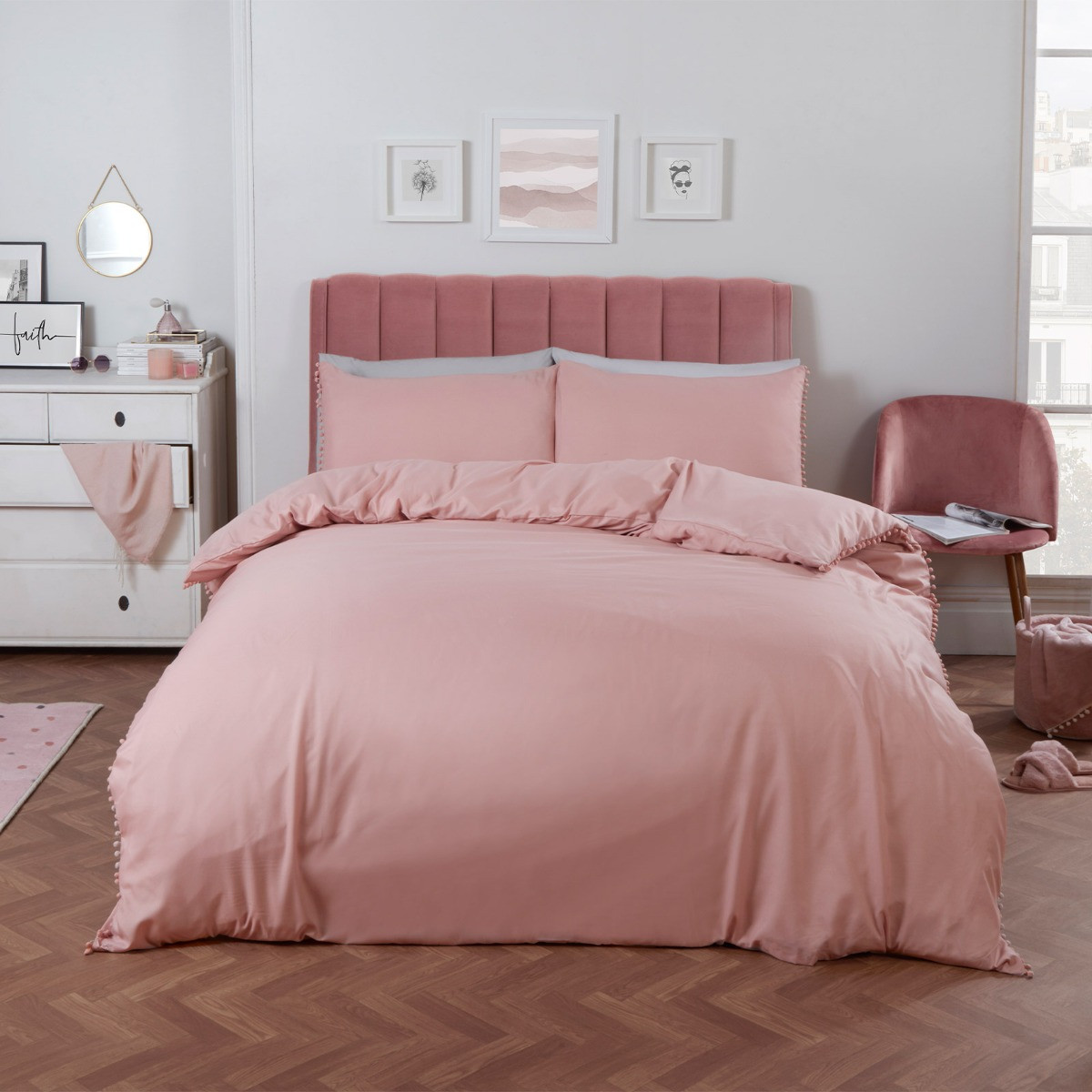 Pom Pom Duvet Set, Blush - Single>