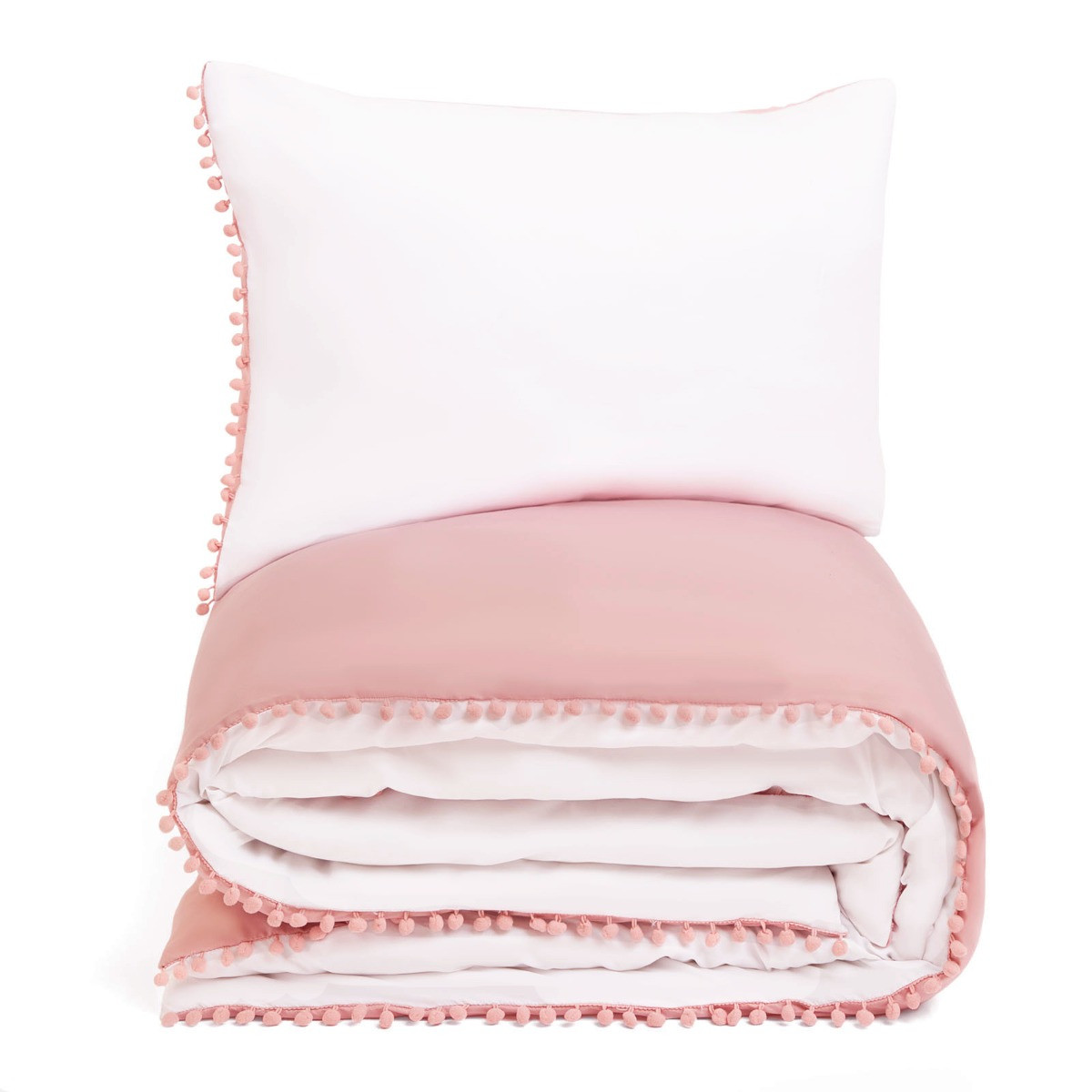 OHS Pom Pom Duvet Cover Set, Blush White - Super King>