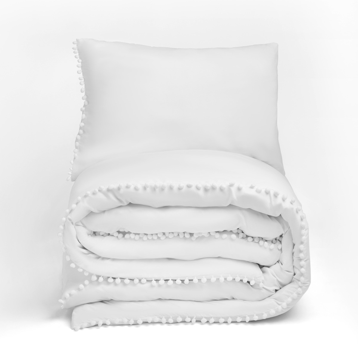 OHS Pom Pom Duvet Cover Set, White - Double>