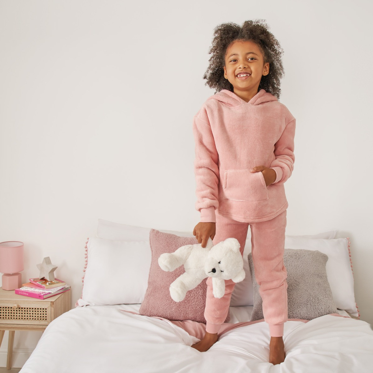 OHS Kids Sherpa Fleece Pyjama Set - Blush>
