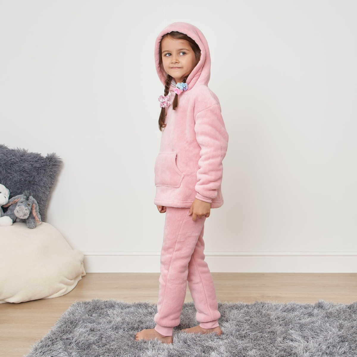 Dreamscene Kids Sherpa Fleece Pyjama Set - Blush>