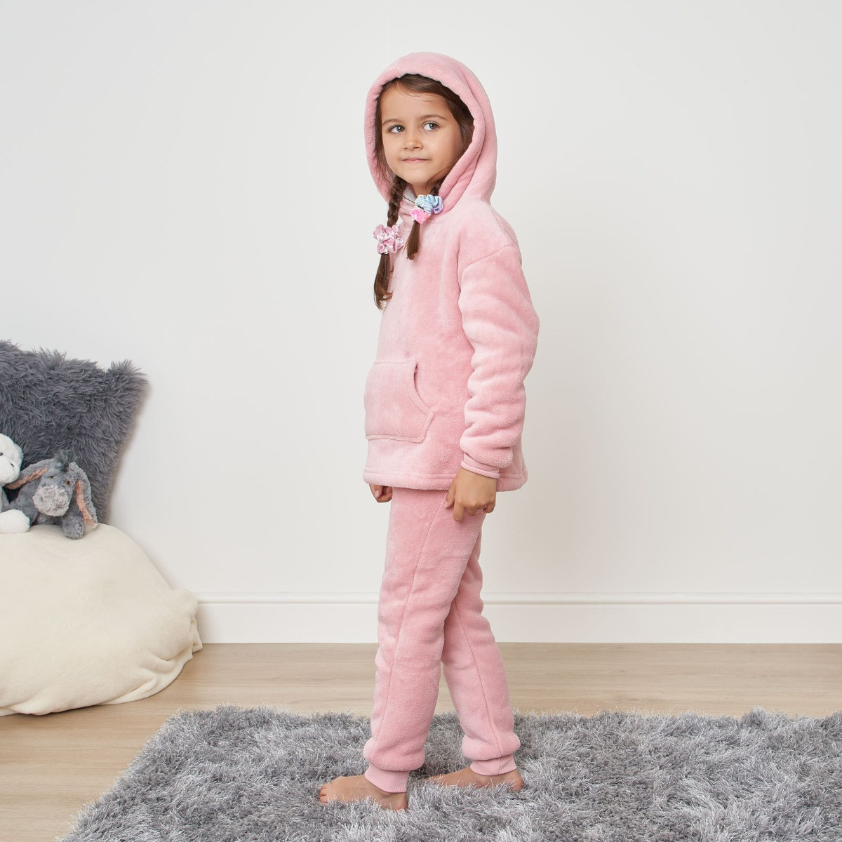 OHS Kids Sherpa Fleece Pyjama Set - Blush>