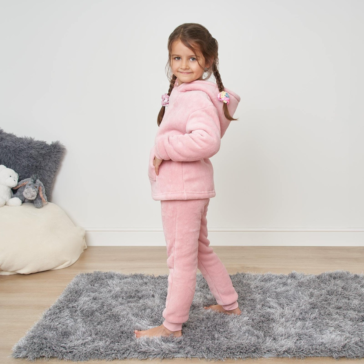 Dreamscene Kids Sherpa Fleece Pyjama Set, Blush - 8-11yrs>