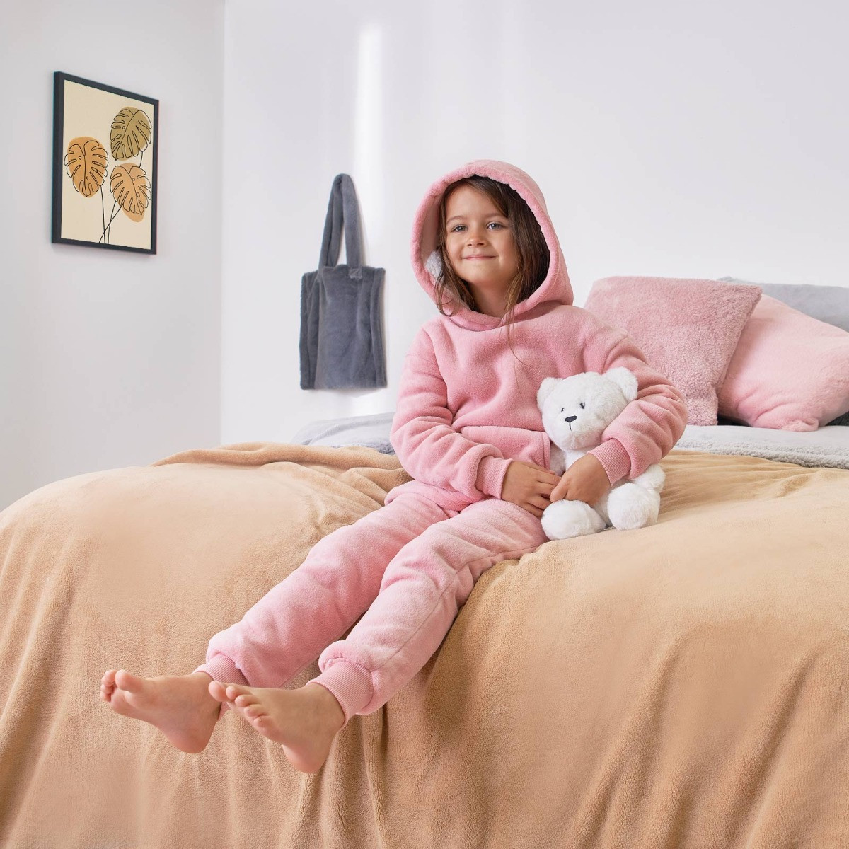 Dreamscene Kids Sherpa Fleece Pyjama Set, Blush - 1-3yrs>