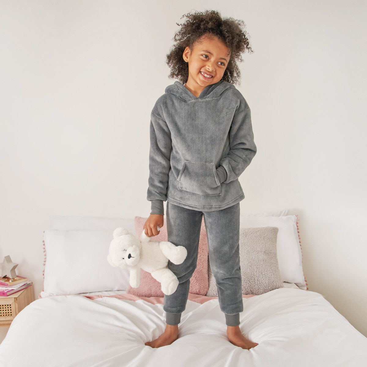 Dreamscene Kids Sherpa Fleece Pyjama Set - Charcoal>