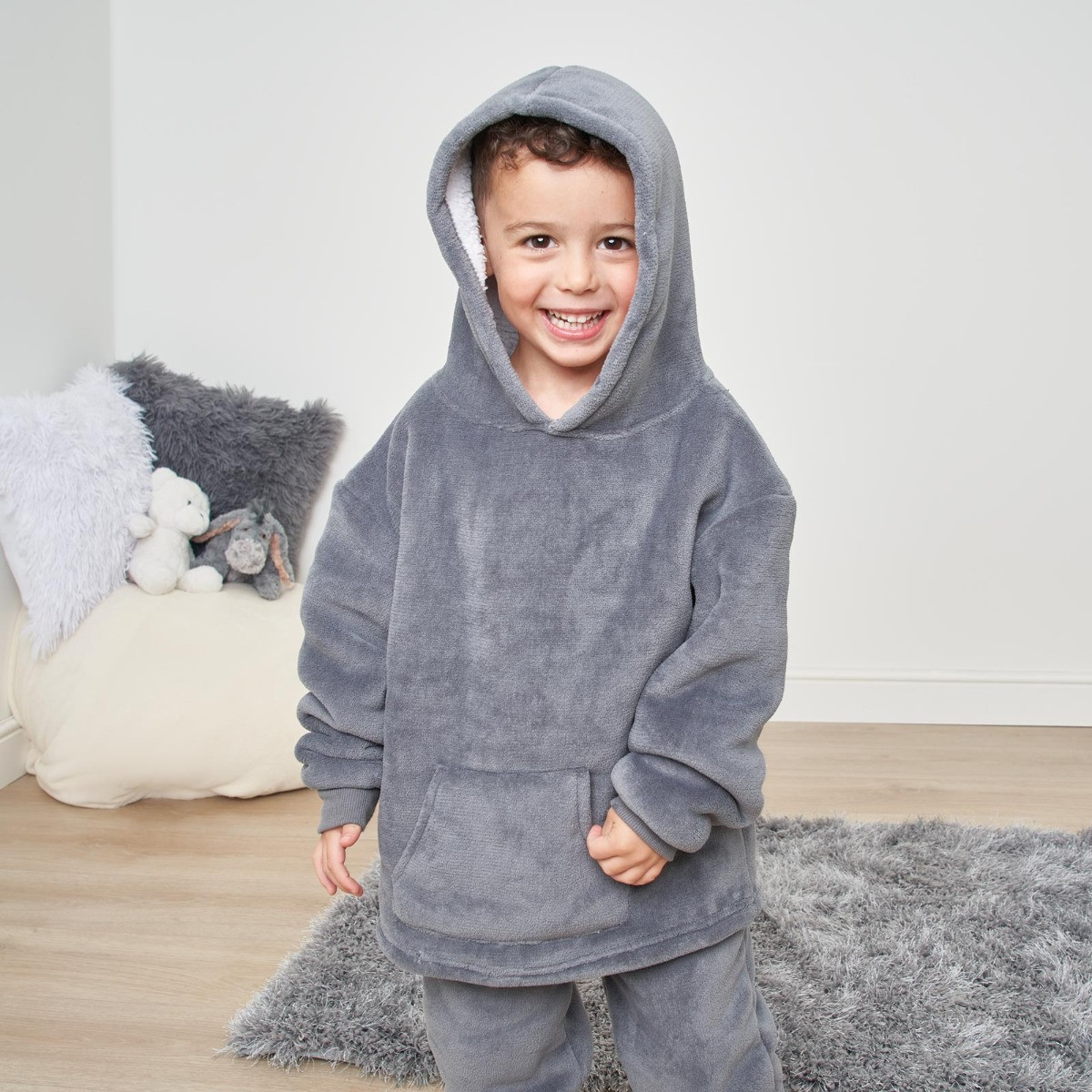 OHS Kids Sherpa Fleece Pyjama Set - Charcoal>