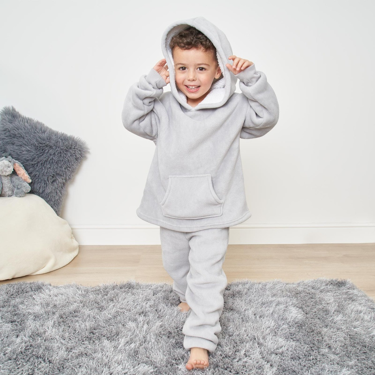 Dreamscene Kids Sherpa Fleece Pyjama Set, Grey - 4-7yrs>