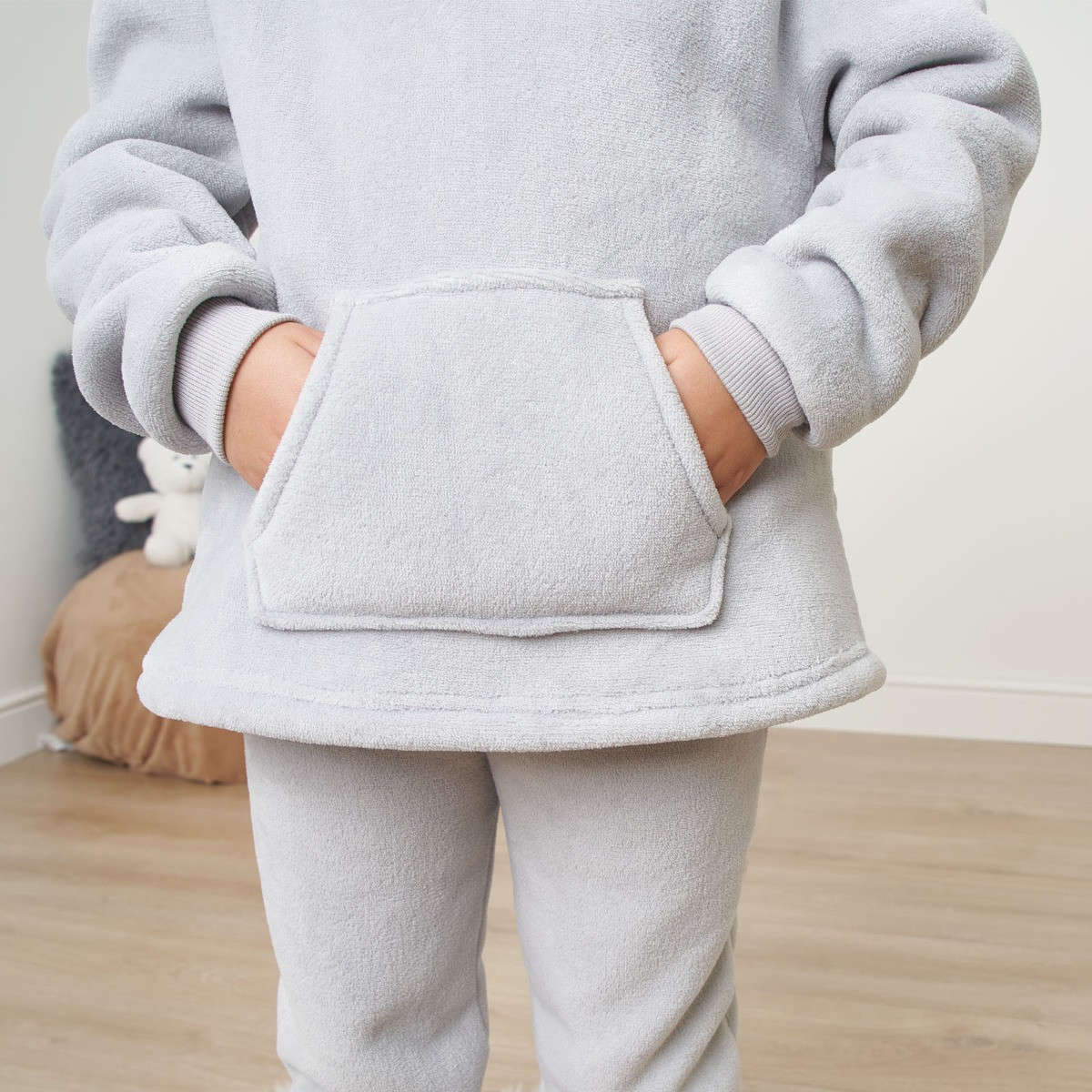 Dreamscene Kids Sherpa Fleece Pyjama Set, Grey - 1-3yrs>