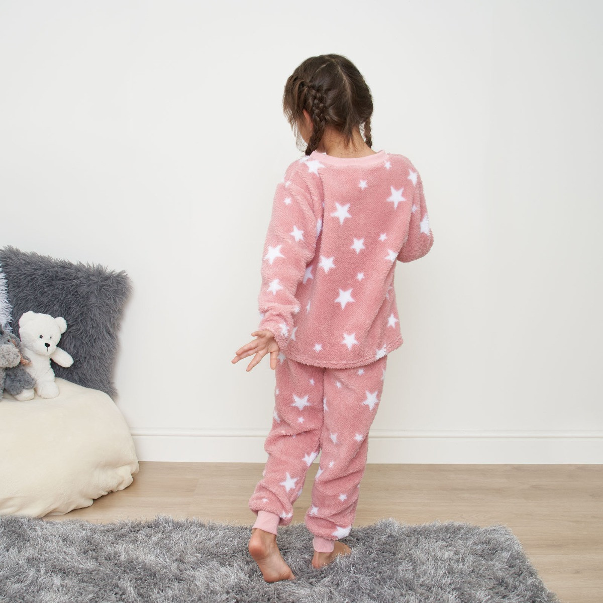 Dreamscene Kids Star Print Fleece Pyjama Set - Blush>