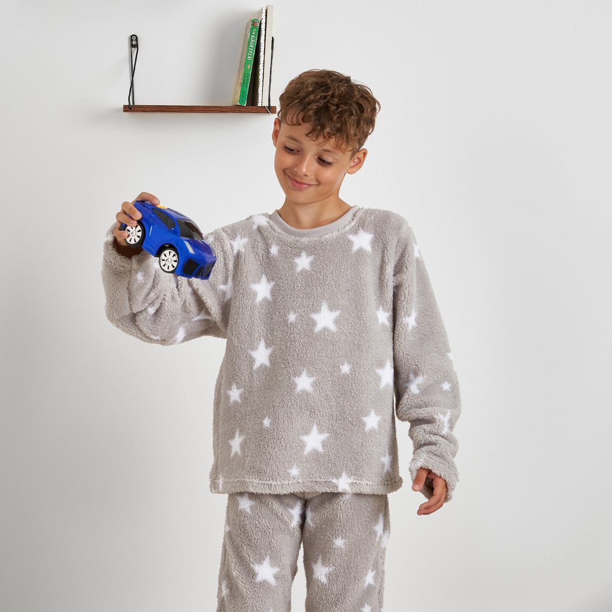Dreamscene Kids Star Print Fleece Pyjama Set - Grey>