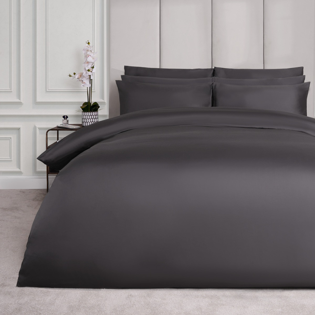 OHS Luxe 220 Thread Count 100% Cotton Sateen Duvet Set - Charcoal>