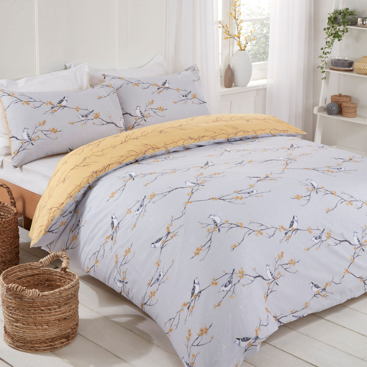OHS Blossom Bird Duvet Set - Grey>