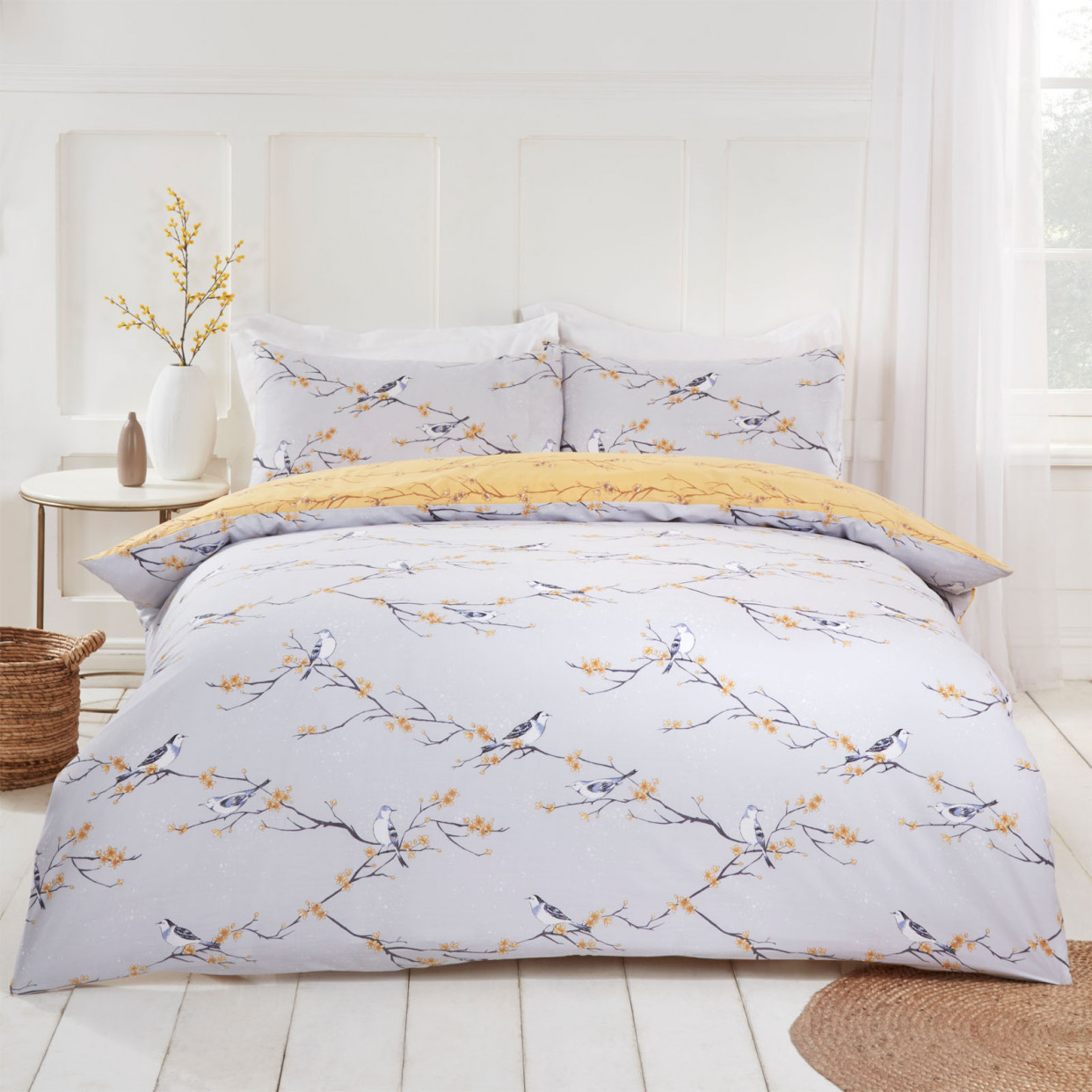 OHS Blossom Bird Duvet Set - Grey>
