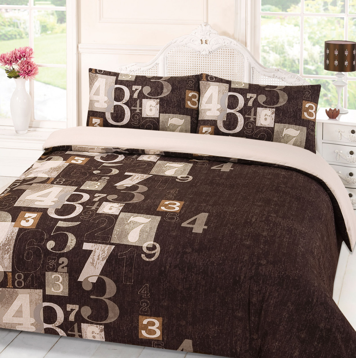 OHS Digit Duvet Cover Set - Brown>