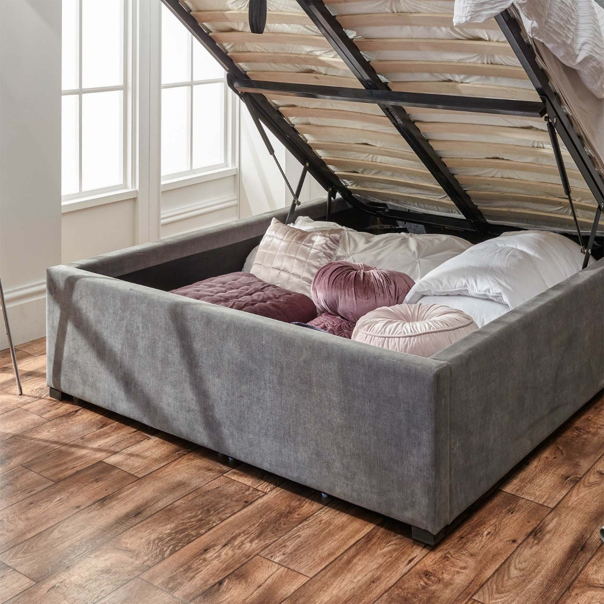 Dakota Ottoman Storage Bed - Pewter>