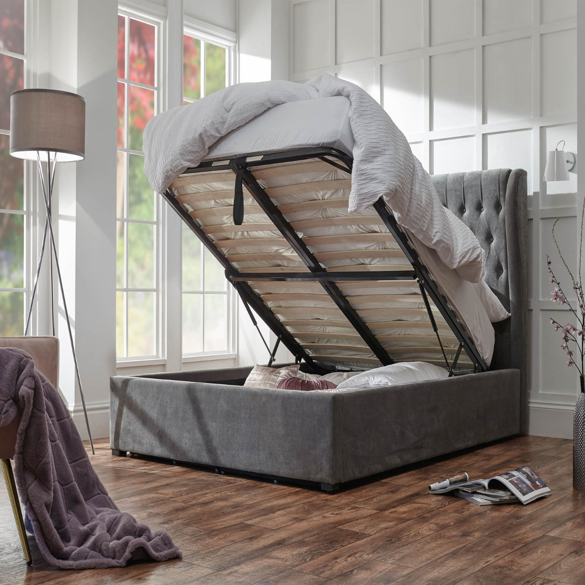 Dakota Ottoman Storage Bed - Pewter>