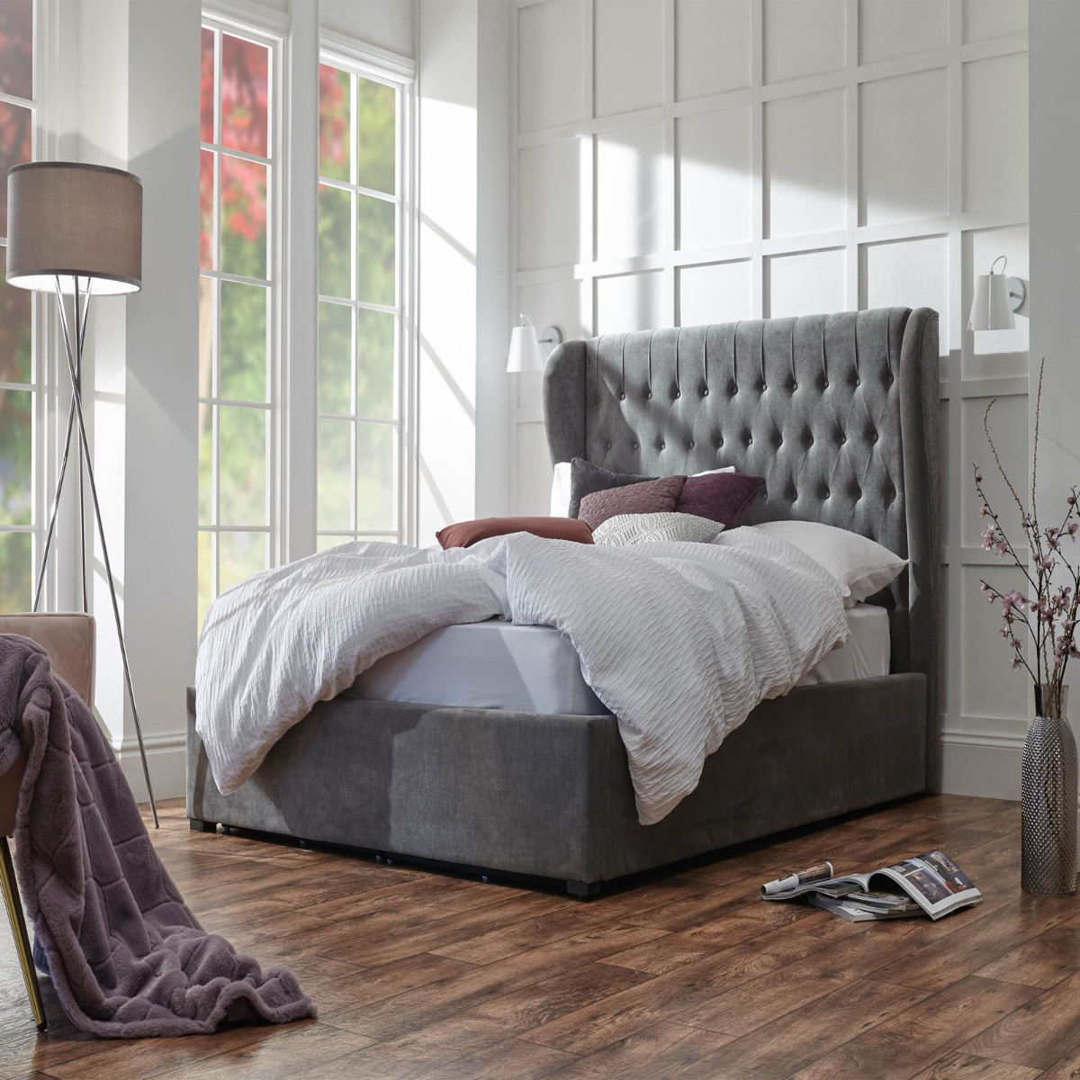 Dakota Ottoman Storage Bed - Pewter>