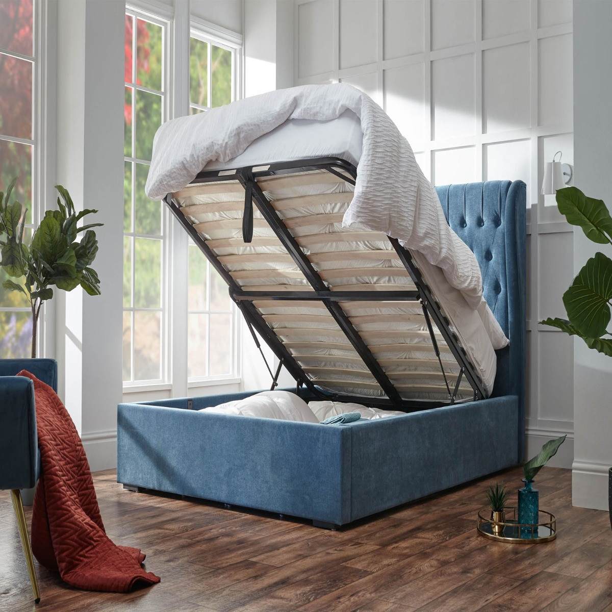 Dakota Ottoman Storage Bed, 5ft King - Teal>