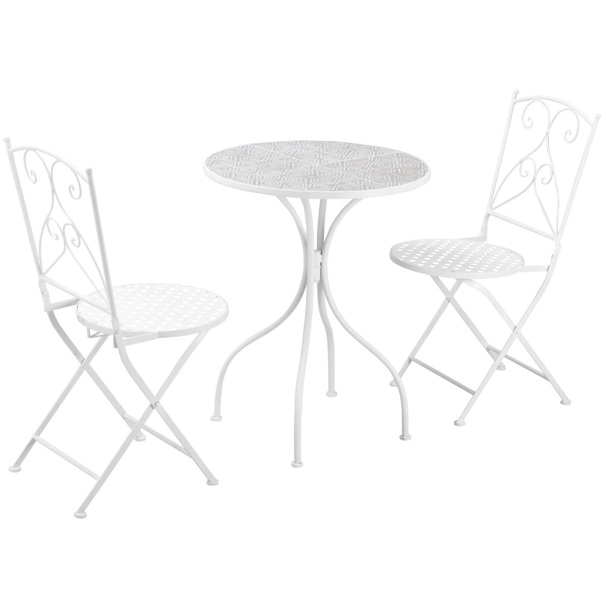 Outsunny Garden Bistro Set With Mosaic Tabletop, 3 Piece - White>